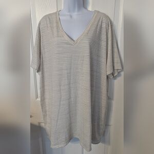 Lane Bryant tan stripe short sleeve shirt Sz:26